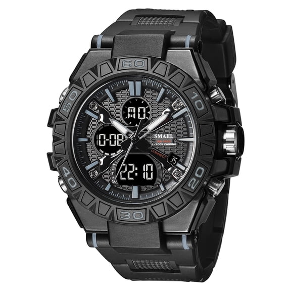 SMAEL 8071 New Sports Men Watch Luxury Multi-function Dual Display Digit Quartz Clock Military Male Waterproof Alarm LED Wristwatches