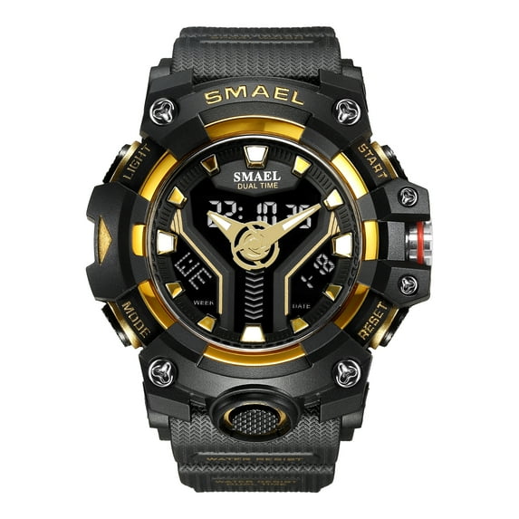 SMAEL 8075 Brand Quartz Digital Watch For Men Luxury Dual Display Sport Stopwatch Male Waterproof Multifunction LED Wristwatch