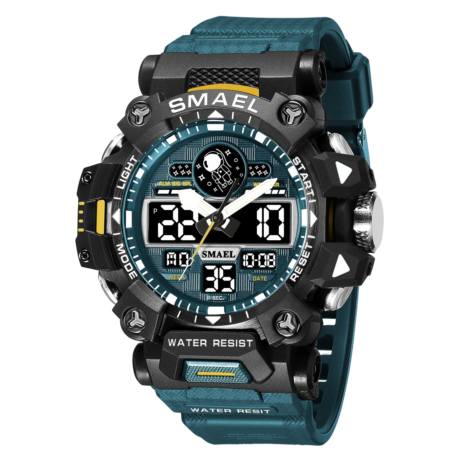 SMAEL Heren Militair Waterdicht Sport Datum Multifunctioneel LED Alarm Stopwatch Digitaal Horloge voor Mannen, Roségoud, Large Face, Digitaal