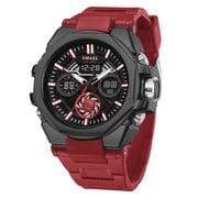 SMAEL 8098 Fashion Sports Leisure Man Dual Display Waterproof Chronograph Date Alarm Night Display Alloy Case Silicone Strap Shockproof Design Male Wristwatch