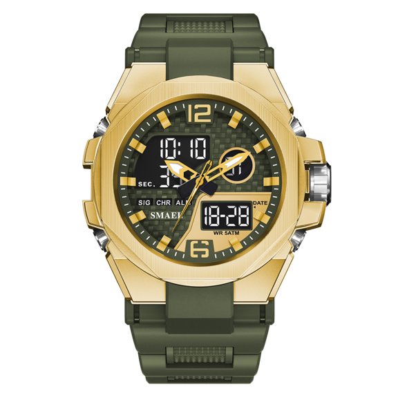 SMAEL 8103 Fashion Men Sports New Dual Display Waterproof Digital Stopwatch Date Alarm Clock LED Light Round Dial Alloy Case Silicone Strap Shockproof Design Man Quartz Wristwatch