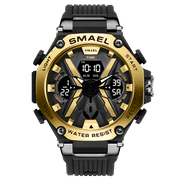 SMAEL Alloy Dial Quartz Digital Watch Men Military Waterproof Dual Display Backlight Outdoor Sports Stopwatch