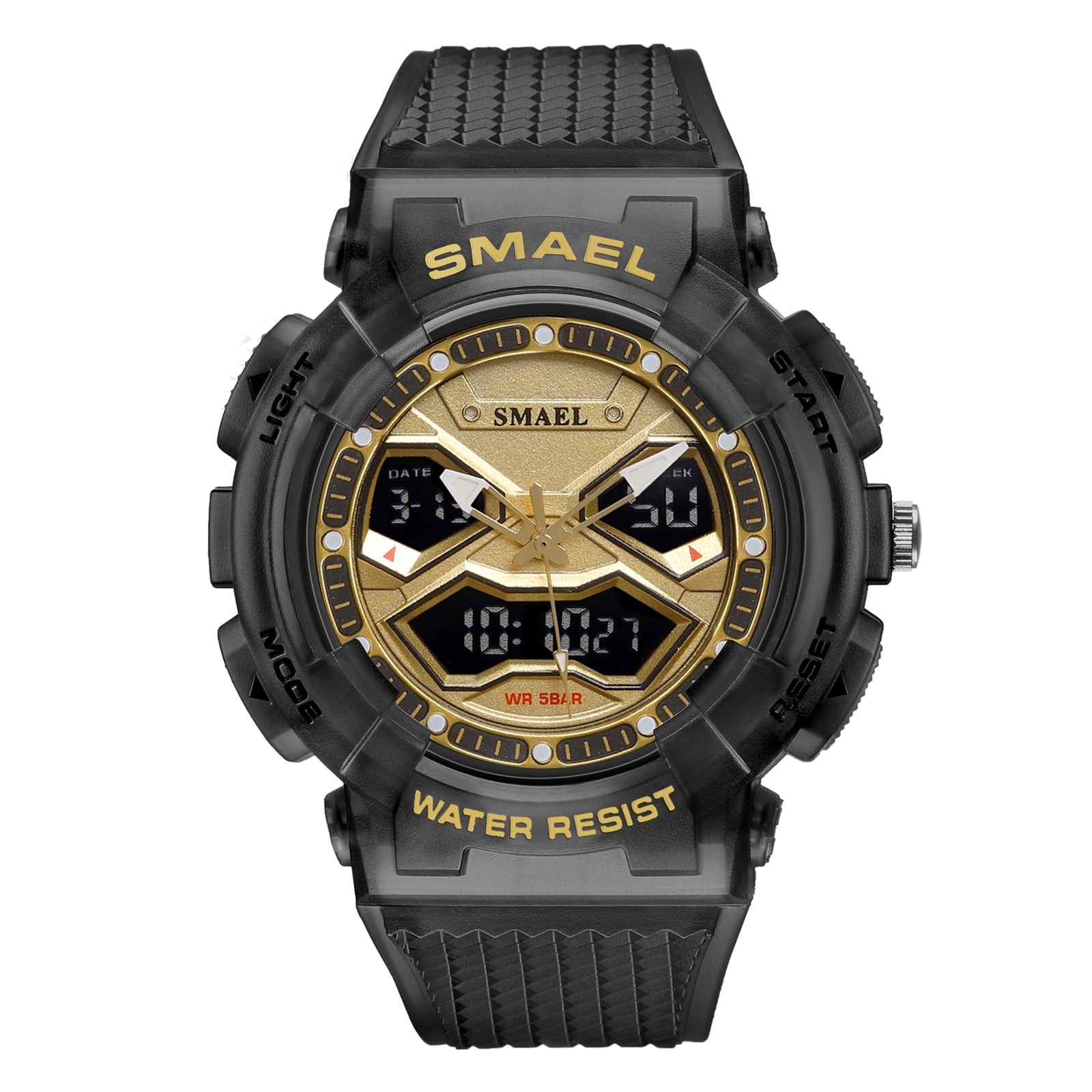 SMAEL Digital Quartz Movement Dual Display Wristwatches for Mens LED Electronic Wristwatch Male Sports Stopwatches Alarm Watch