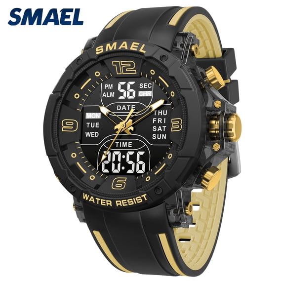 SMAEL Dual Display Digital Analog Sports Watch Waterproof Military Quartz Watch for Men