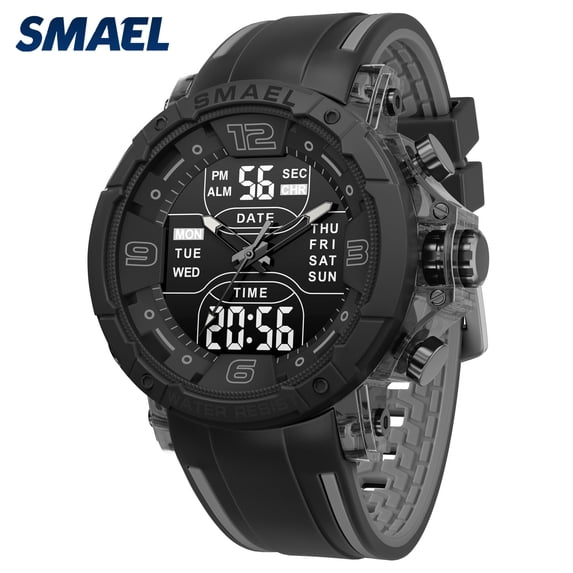 SMAEL Dual Display Digital Analog Sports Watch Waterproof Military Quartz Watch for Men