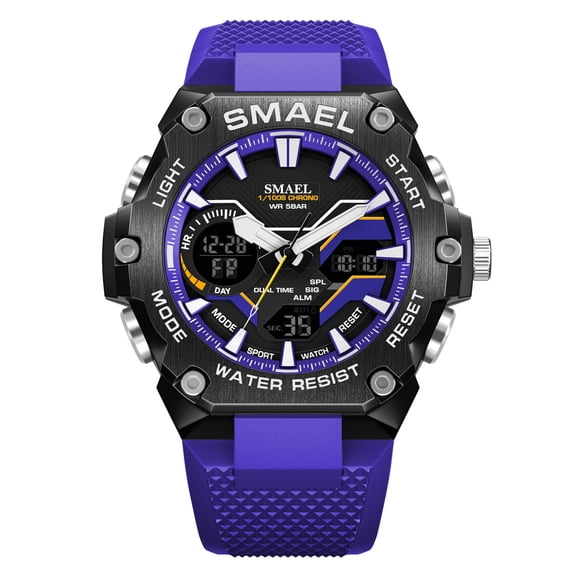 SMAEL Dual Time Multifunction Wristwatches Men Alloy Case Analog Quartz Waterproof Watches Male Sports Stopwatch Youth Student