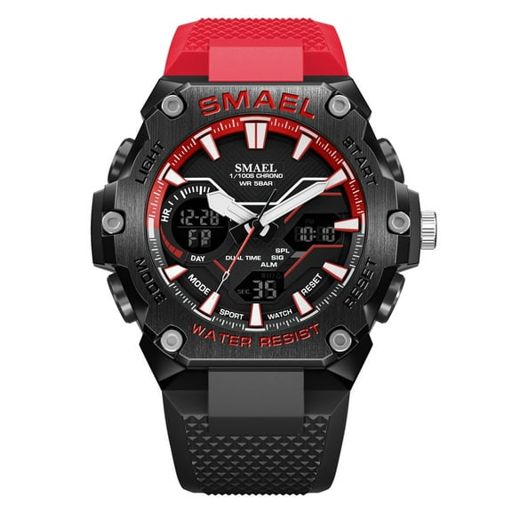 SMAEL Dual Time Multifunction Wristwatches Men Alloy Case Analog Quartz Waterproof Watches Male Sports Stopwatch Youth Student