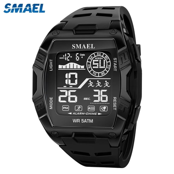 SMAEL Men Digital Military Watch Large Square Display 5ATM Waterproof Outdoor Sport Wrist Watch Multifunction Hiking Clock