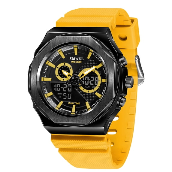 SMAEL Men Octagonal Analog Digital Sports Watch Waterproof TPU Strap Alloy Dial Man Gift