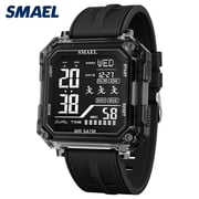 SMAEL Men Square Digital Watch Waterproof Tactical Digital Sports Watch Transparent Case
