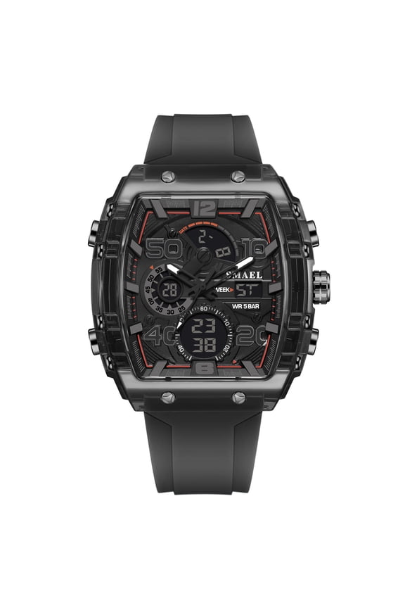 Outdoor Sport Dual Display Alarm Digital Watch for Men Quartz Wristwatch Chronograph Silicone Band Male Clock Tonneau Dial