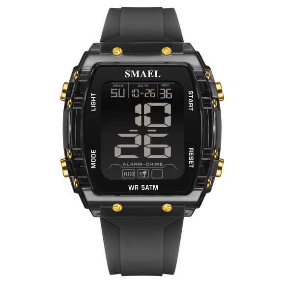 SMAEL Outdoor Sports Watches Fashion Leisure Men Watches 5ATM Waterproof Rectangle 8108 LCD Display Digital Student Wristwatches