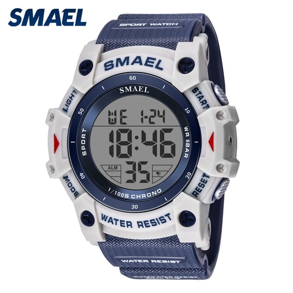 SMAEL Round Men Tactical Digital Watch 5ATM Waterproof TPU Strap Digital Sports Watch