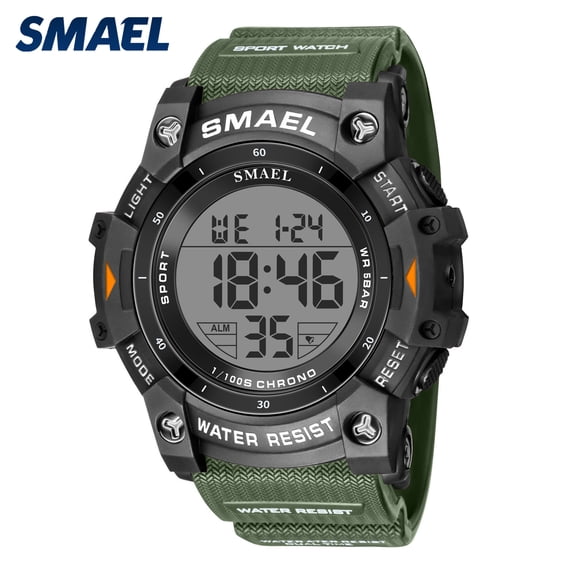 SMAEL Round Men Tactical Digital Watch 5ATM Waterproof TPU Strap Digital Sports Watch