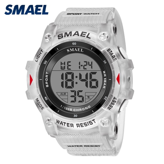 SMAEL Round Men Tactical Digital Watch 5ATM Waterproof TPU Strap Digital Sports Watch