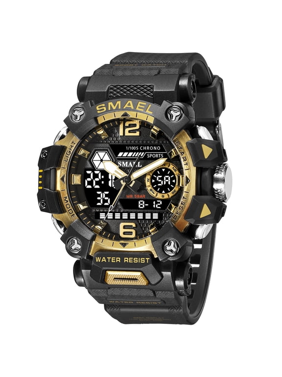 Sport Quartz Watches For Men Military Digital-Analog Dual Display Wristwatches Male Waterproof Back Light LED Alarm Clock