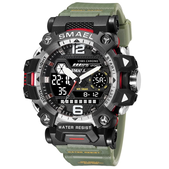 SMAEL Sport Quartz Watches For Men Military Digital-Analog Dual Display Wristwatches Male Waterproof Back Light LED Alarm Clock