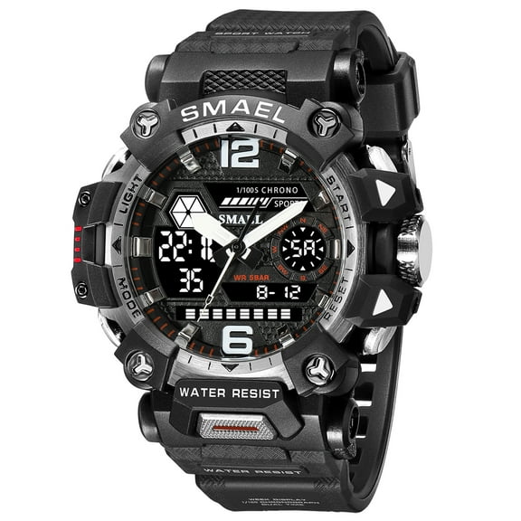 SMAEL Sport Quartz Watches For Men Military Digital-Analog Dual Display Wristwatches Male Waterproof Back Light LED Alarm Clock