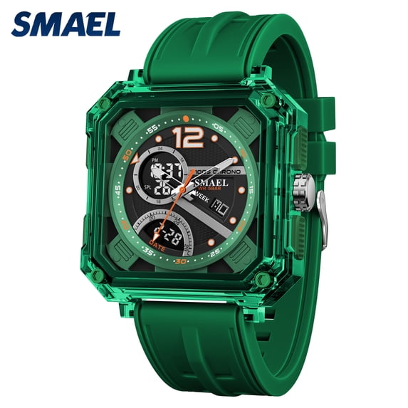 SMAEL Square Analog-Digital Sports Watch Waterproof Multicolor Chronog LED Alarm Wrist Watch