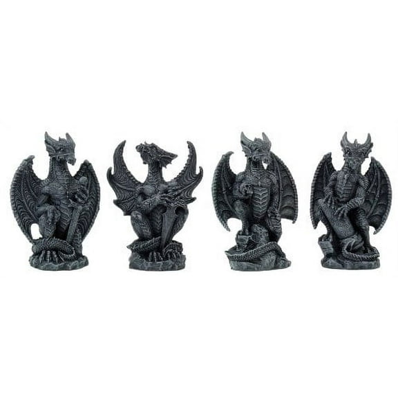 SMALL ANCIENT GUARDIAN DRAGONS SET OF 4 STATUE 4"TALL COLLECTOR FIGURINES