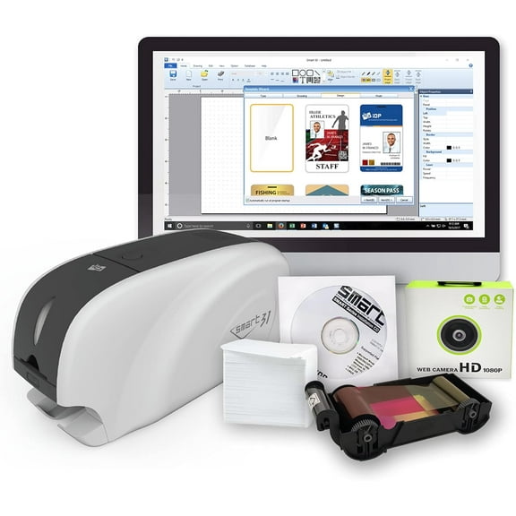 IDP SMART-31S ID Card Printer Bundle: Includes Printer, Color Ribbon, 100 Cards, Software and USB Web Camera (23 sec/card YMCKO) (5 sec/card Mono) (300 dpi) (USB)