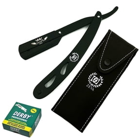 SMART CUT THROAT STAINLESS STEEL SHAVETTE STRAIGHT RAZOR 100 BLADE + POUCH BLACK