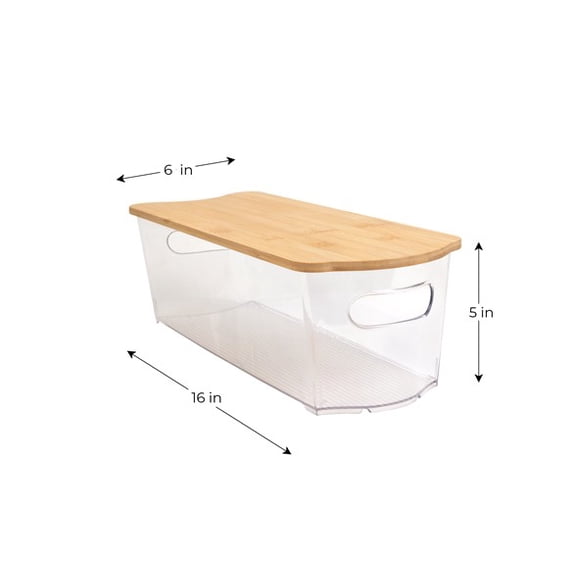 SMART DESIGN BIN WITH BAMBOO LID - TAN/CLEAR