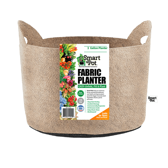 SMART POT 3 Gallon Fabric Grow Bag w/cut handles - Natural