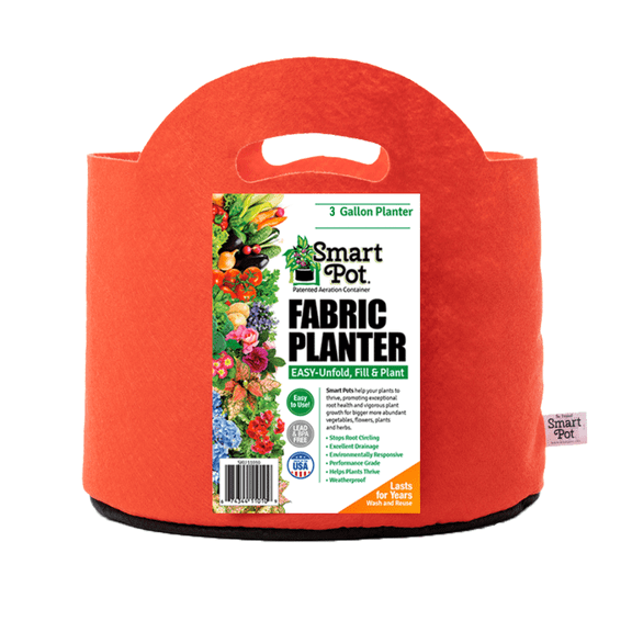 SMART POT 3 Gallon Fabric Grow Bag w/cut handles - Orange