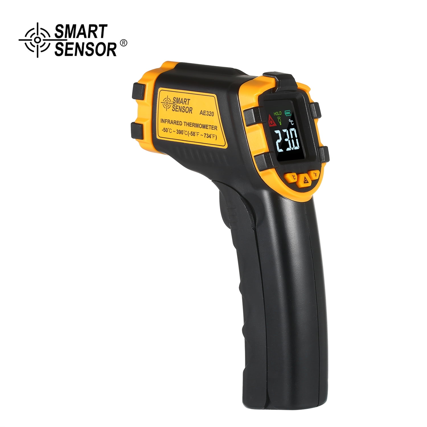 SMART SENSOR -50～390℃ 12:1 Non-contact IR Infrared Thermometer Temperature  Tester Pyrometer Industrial Infrared Thermometer Color LCD Display  Centigrade Fahrenheit (NOT for Humans) 