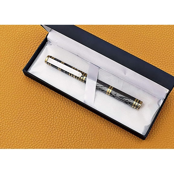 SMART & SHARP Custom Hand Made Damascus Steel Pen Blue Ink Writing Pen Ball Point. SS-17337 (Black) (Black)