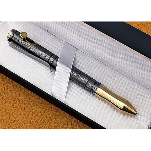 SMART & SHARP Custom Hand Made Damascus Steel Pen Blue Ink Writing Pen Ball Point. SS-17338 (Black) (Black)