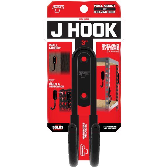 Smart T Garage Storage Wall Hook | 3" J-Hook for Garage Organization, Heavy Duty Organizer Wall Mount or Shelving Hooks