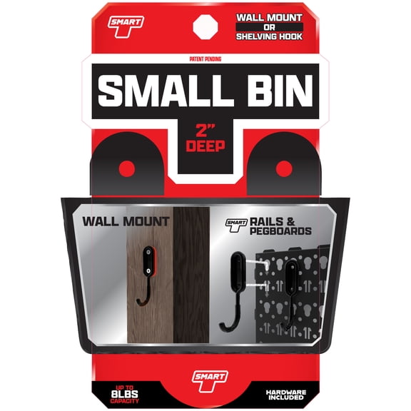 Smart T Pegboard Bin Attachment | 2" Deep Bin for Tool Organization | Add to your Garage Pegboard, Space Saving Tool Holder - Wall Mount or Shelving Hooks