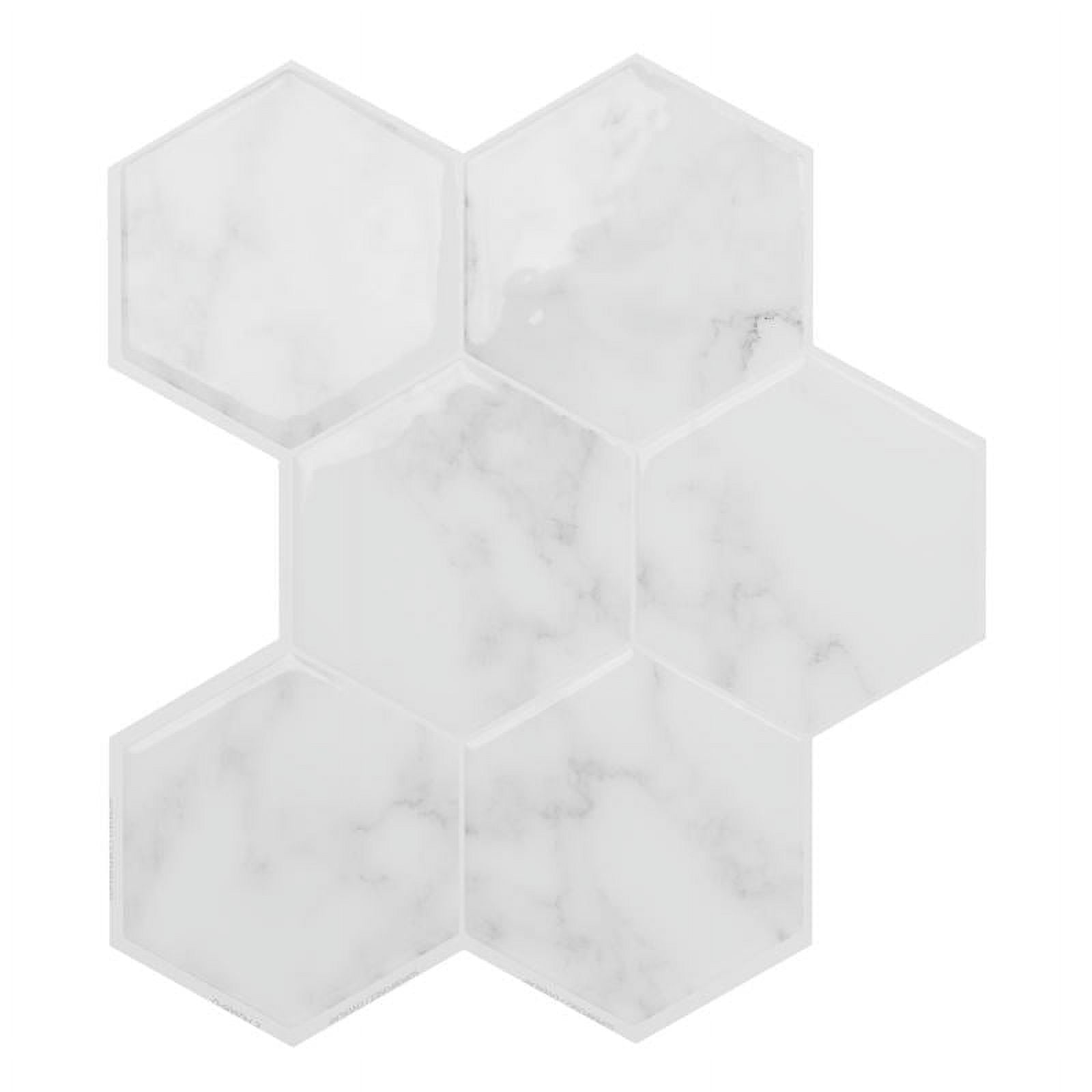 Glossy White Hexagonal Peel and Stick Wall Tile Set
