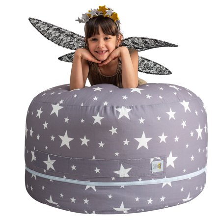 SMART WALLABY 2 Sizes in 1 Stuffed Animal Storage Bean Bag Chair Cover for Kids | 100% Cotton Organizer for Plush Toys, Linens, Quilts & Pillows | 80 Gal. | Twinkle Twinkle