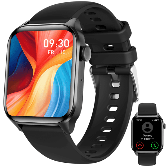 INOCTI 1.85''HD Men Womens Smart watch,with Bluetooth Answer/Make Calls/120+Sports Modes/10 Days Standby, IP68 Waterproof Fitness Tracker Fits for Android Iphone Devices, perfect gift(Black)