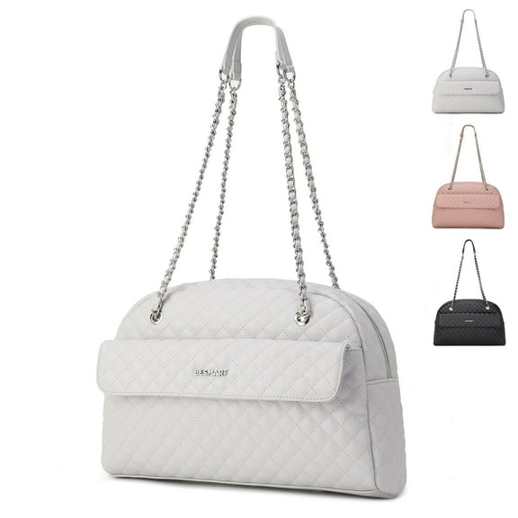 BE SMART Waterproof Handbags Women's Shoulder Bags, Soft PU Vegan Leather Top Handle Bag Ladies Rhombic Jacquard Evening Bag, Female Fashion Quilted Messenger Bag Large Hobo Purses Chain Satchel Gray