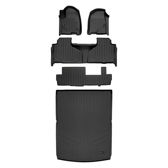 SMARTLINER 3 Row Floor Mats & Cargo Liner Behind 2nd Row Set Compatible With 2021-2023 Suburban/Yukon XL w/ 2nd Row Bench Seat