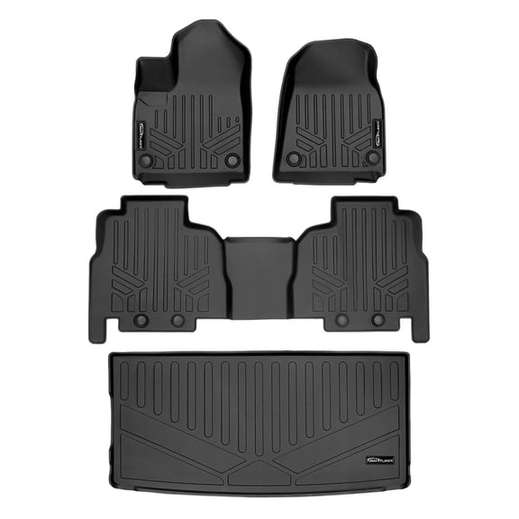 SMARTLINER Custom Fit Black 2 Row & Cargo Liner Behind the 3rd Row Floor Mat Liner Set Compatible With 2022-2023 Jeep Grand Wagoneer (8 Passenger Model)