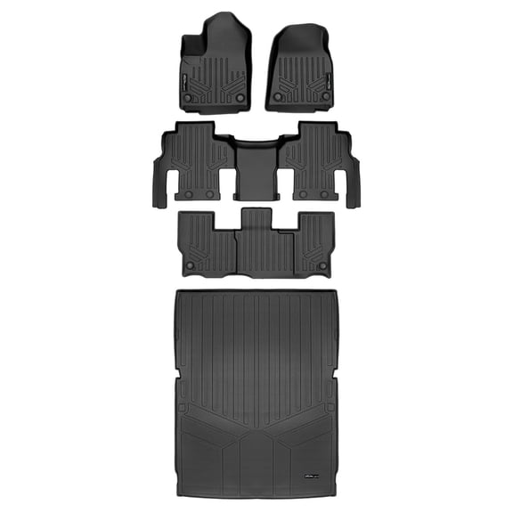SMARTLINER Custom Fit Black 3 Row & Cargo Liner Behind the 2nd Row Floor Mat Liner Set Compatible With 2023-2024 Jeep Grand Wagoneer L (8 Passenger Model)