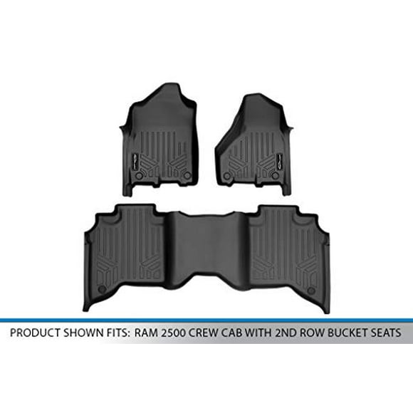 SMARTLINER Custom Fit Floor Mats 2 Row Liner Set Black Compatible with 2019-2022 Ram 2500 Crew Cab with 2nd Row Bucket Seats