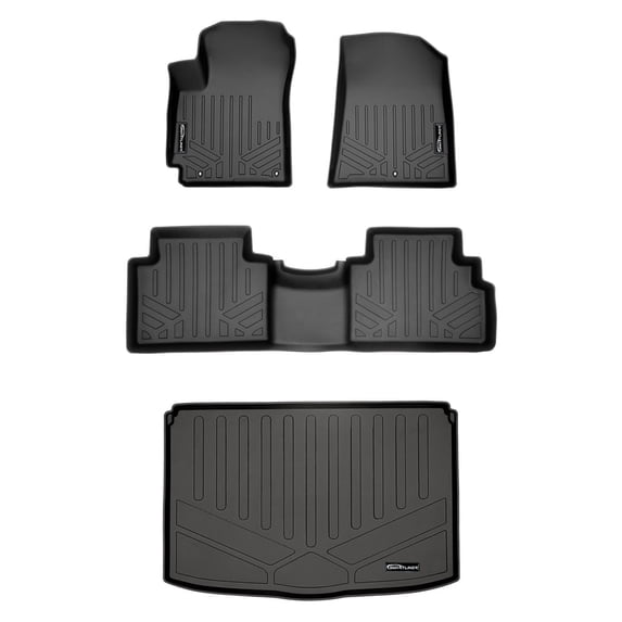 SMARTLINER Custom Fit Floor Mats 2 Rows and Cargo Liner Set Black Compatible With 2020-2025 Kia Soul Cargo Deck in Lower Position