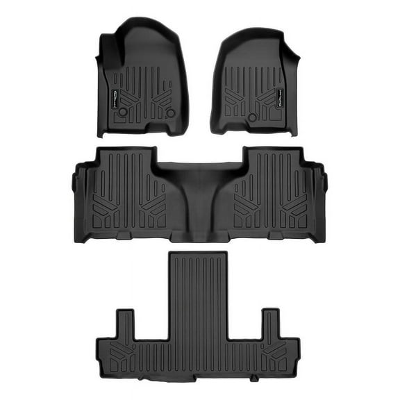 SMARTLINER Custom Fit All Weather Protection Black 3 Row Floor Mat Liner Set Compatible With 2021-2023 Chevrolet Suburban & GMC Yukon XL with 2nd Row Bucket Seats