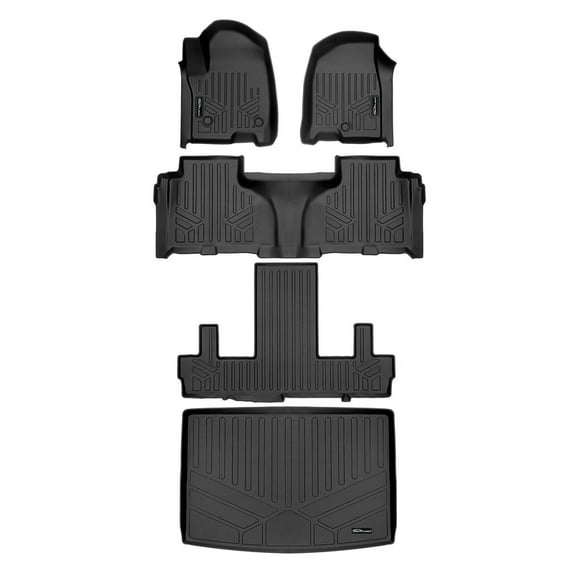SMARTLINER Custom Fit All Weather Protection Black 3 Rows and Cargo Liner Behind 3rd Row Set Compatible With 2021-2023 Chevrolet Suburban & GMC Yukon XL with 2nd Row Bucket Seats