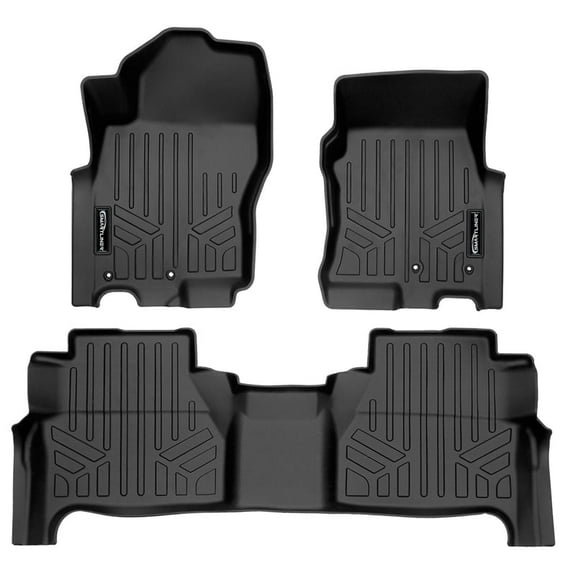 SMARTLINER Custom Floor Mats 2 Row Liner Set Black Compatible With 2022-2025 Nissan Frontier (Crew Cab with 2nd Row Under-Seat Storage)