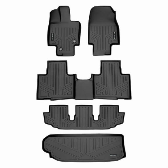 SMARTLINER Floor Mats 3 Rows & Cargo Liner Behind 3rd Row Set Black Compatible With 2020-2025 Highlander 2nd Row Bench or Bucket Seats (Only Fits Models without Subwoofer in Cargo Area)