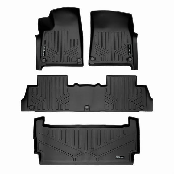 SMARTLINER All Weather Custom Fit Black 2 Row & Cargo Liner Behind the 3rd Row Floor Mat Liner Set Compatible With 2022-2024 Rivian R1S SUV (Only Fits 7 Passenger Models)