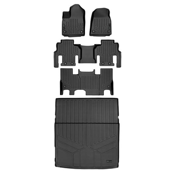 SMARTLINER All Weather Custom Fit Black 3 Row & Cargo Liner Behind the 2nd Row Floor Mat Liner Set Compatible With 2022-2023 Jeep Grand Wagoneer (7 Passenger Model)