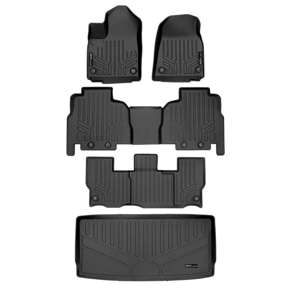 SMARTLINER All Weather Custom Fit Black 3 Row & Cargo Liner Behind the 3rd Row Floor Mat Liner Set Compatible With 2022-2025 Jeep Wagoneer (8 Passenger Model)